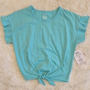 Wonder Nation Girls Tie-Front Short Sleeve Top